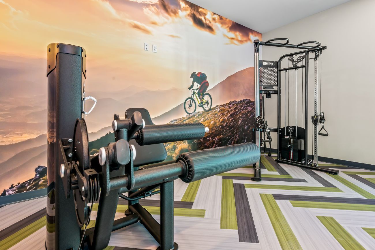 Rendering of residents using the state-of-the-art fitness center at Riverline North Conway.