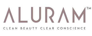 ALURAM logo with the tagline “Clean Beauty Clear Conscience” in gray and pink text on white background