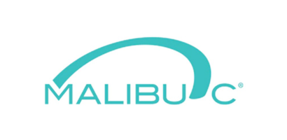 Malibu logo in teal with a curved wave over the word “MALIBU”