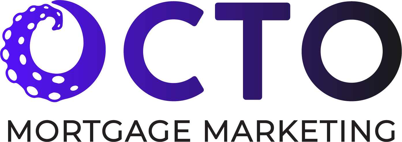 A logo for octo mortgage marketing with a purple octopus