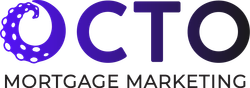 A logo for octo mortgage marketing with a purple octopus