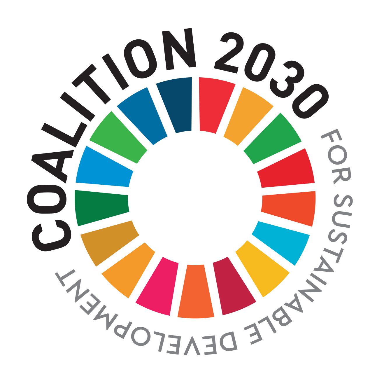 Coalition 2030 logo with multicolored circular ring and “For Sustainable Development” text