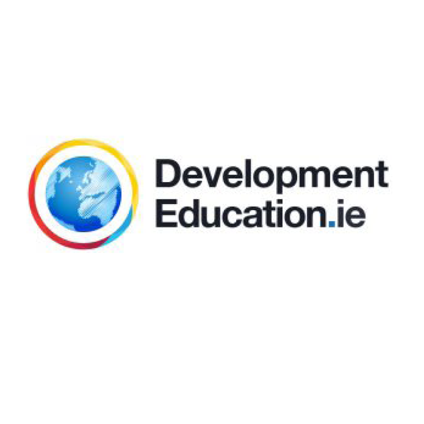 DevelopmentEducation.ie logo with blue globe and multicolor ring on a white background