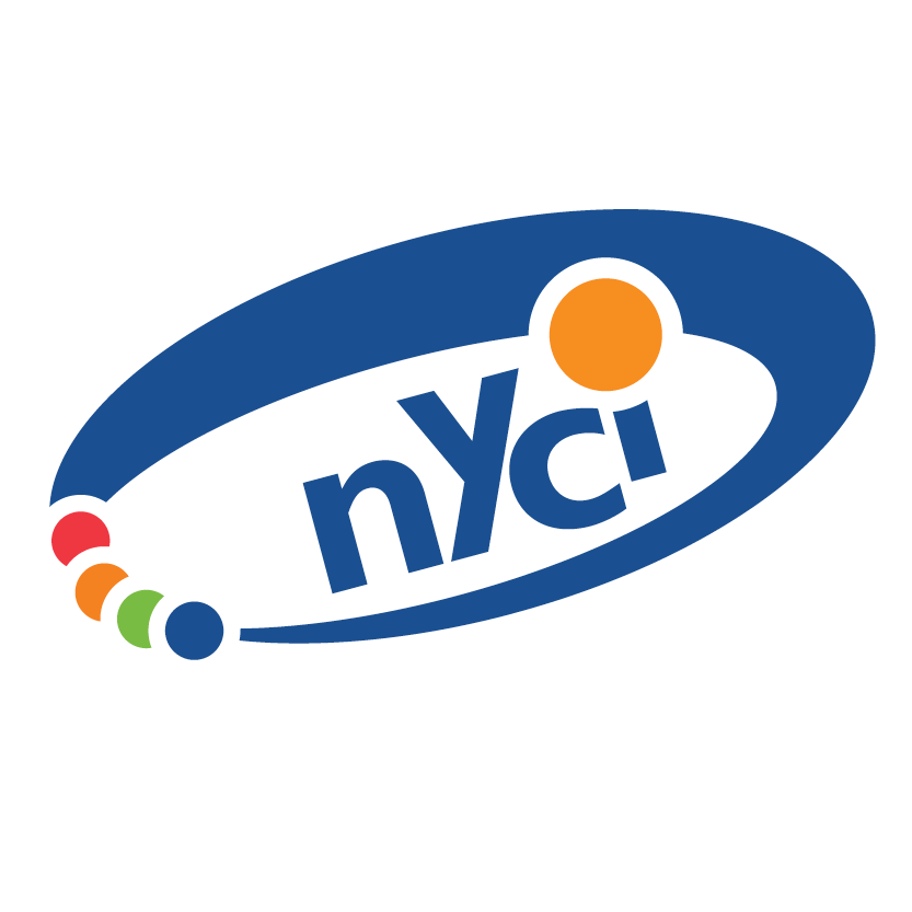 NYCI logo in blue with orange dot and small multicolor circles