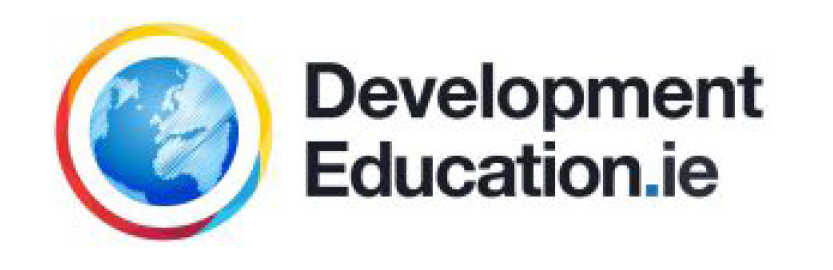 DevelopmentEducation.ie logo with blue globe icon and black text, accented by yellow and red rings