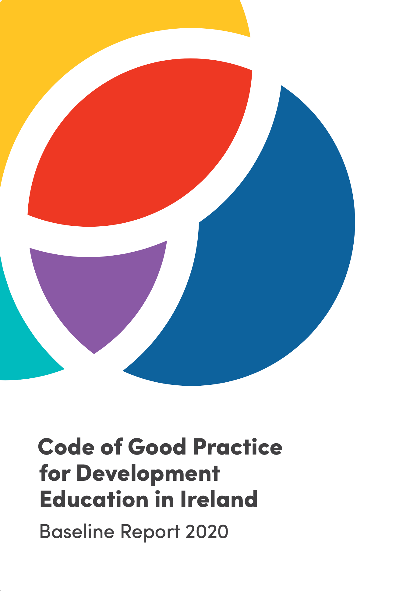 Cover of the Code of Good Practice for Development Education in Ireland, Baseline Report 2020, with colorful circular logo