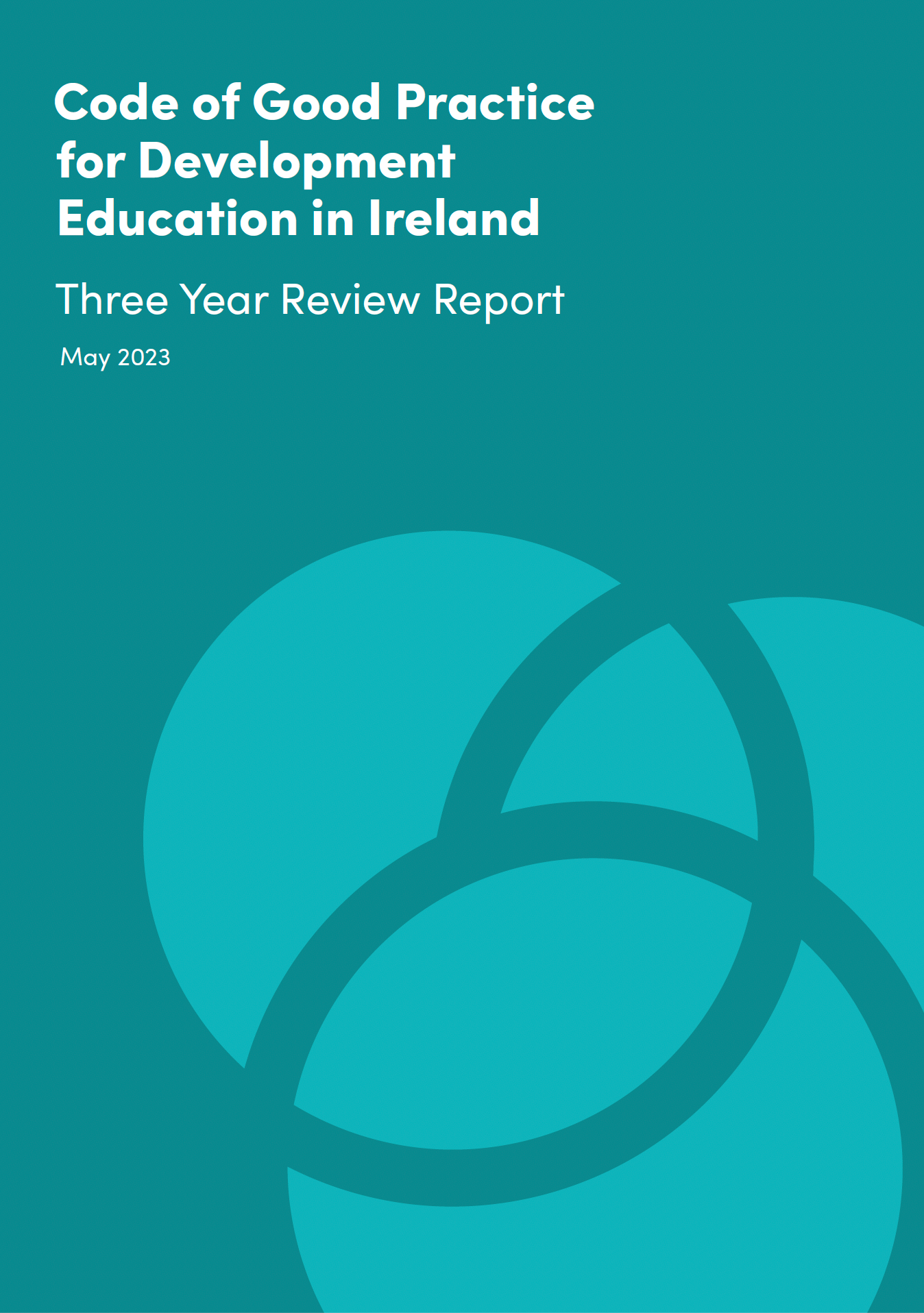 Book cover titled “Code of Good Practice for Development Education in Ireland,” teal with abstract overlapping circles.