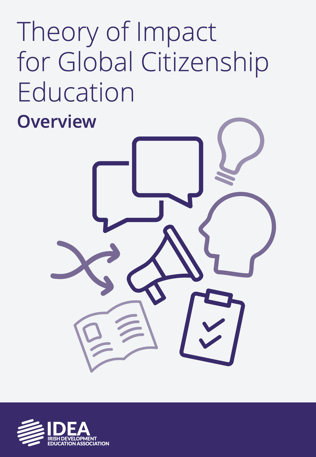 Cover for “Theory of Impact for Global Citizenship Education Overview” with purple line icons on a white background.