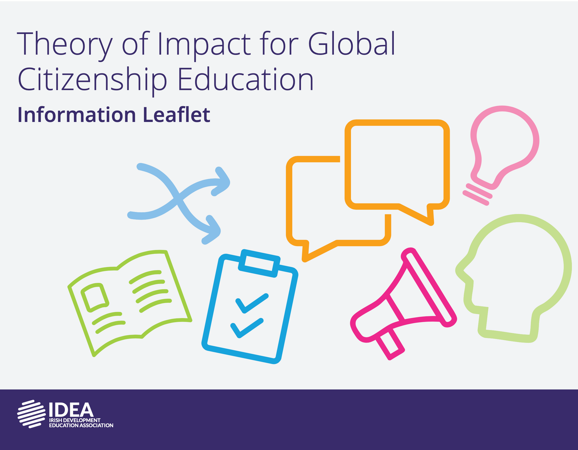 Theory of Impact for Global Citizenship Education informational leaflet with colorful education icons