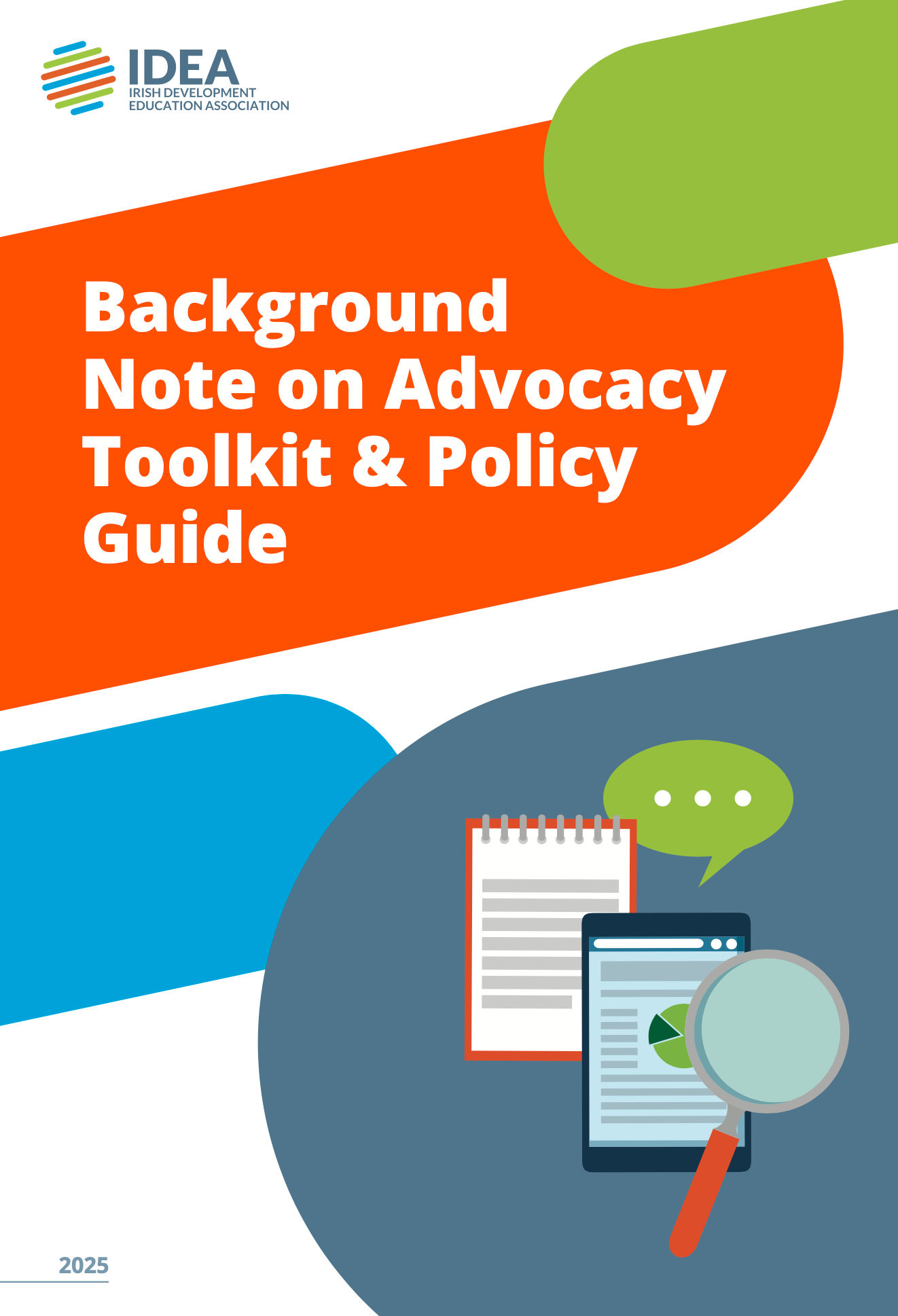 Cover titled “Background Note on Advocacy Toolkit & Policy Guide” with document and magnifying glass icons.
