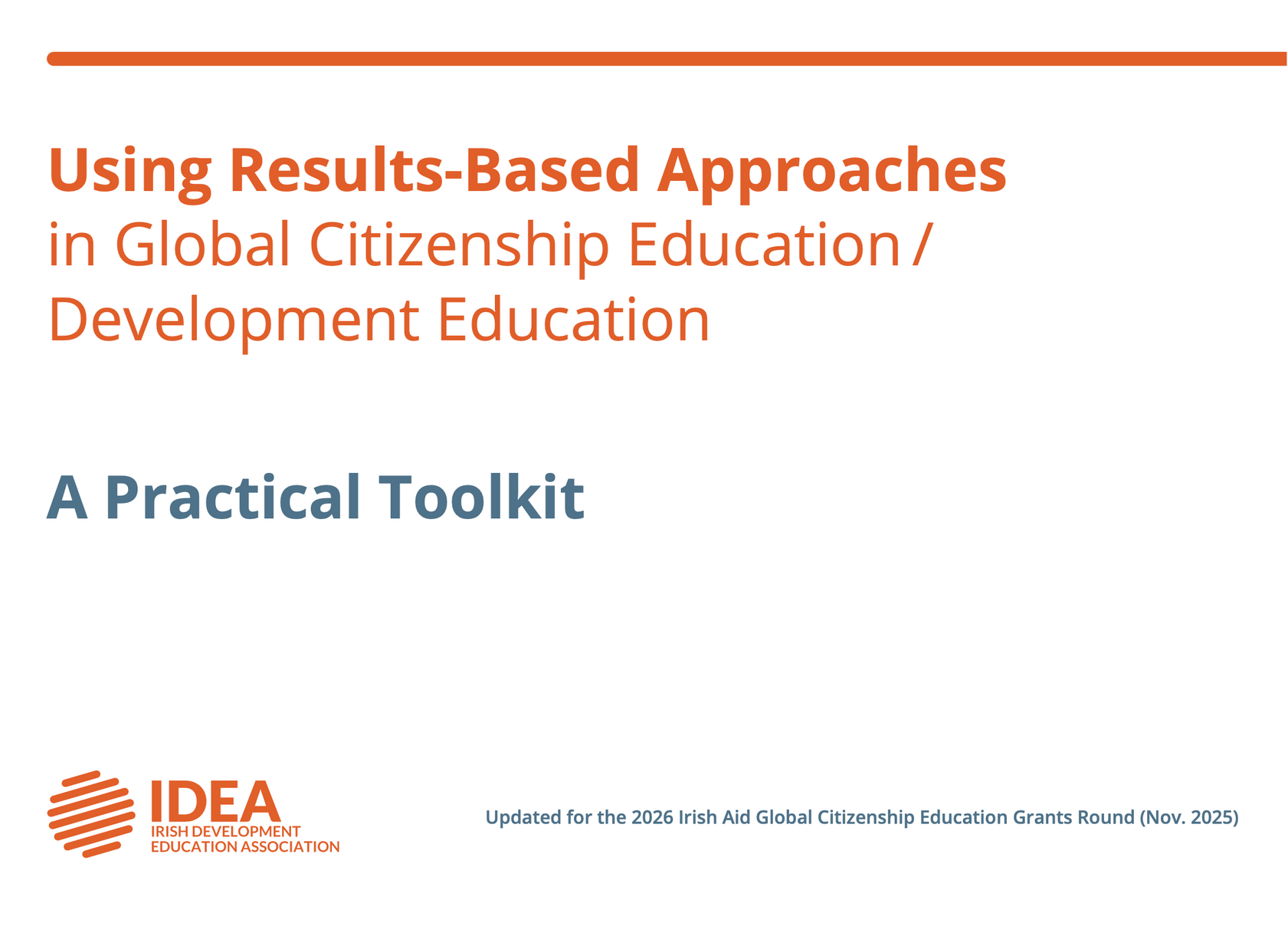 Title slide: “Using Results-Based Approaches in Global Citizenship Education/Development Education: A Practical Toolkit”