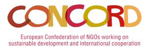 CONCORD logo with orange-red text and pink subtitle about sustainable development and international cooperation