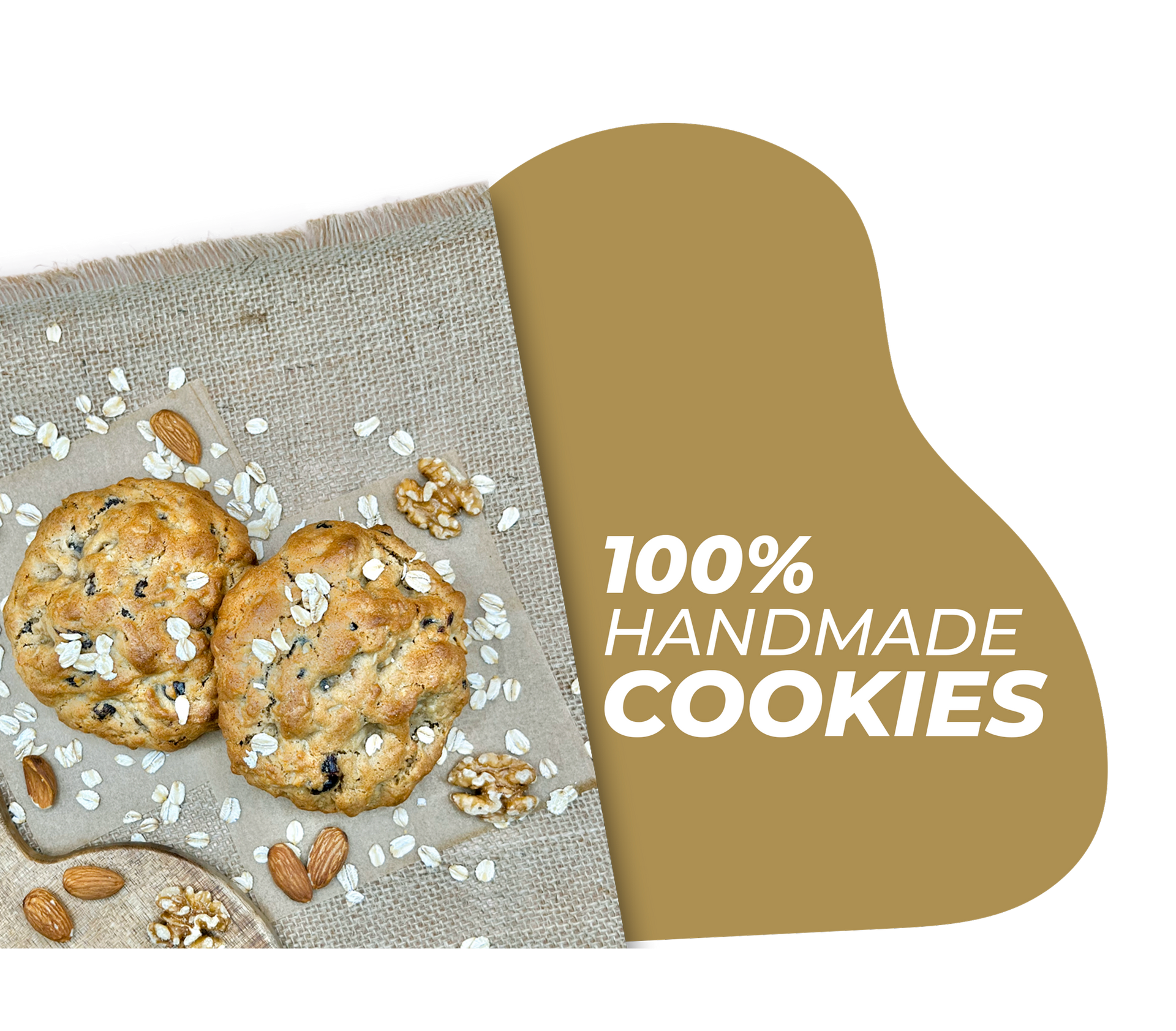 A picture of a cookie with the words 100 % handmade cookies on it