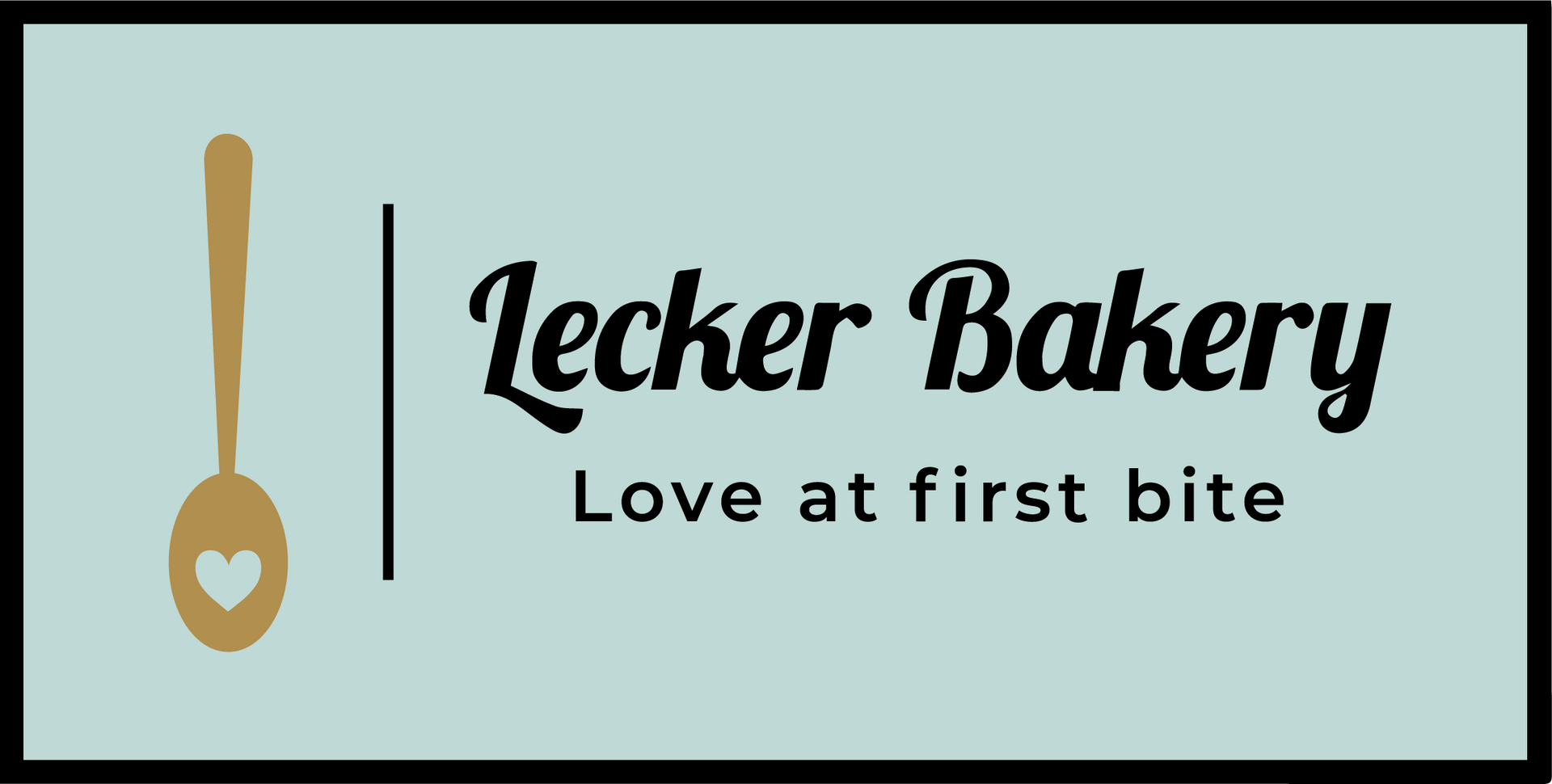 The logo for lecker bakery shows a spoon with a heart on it.
