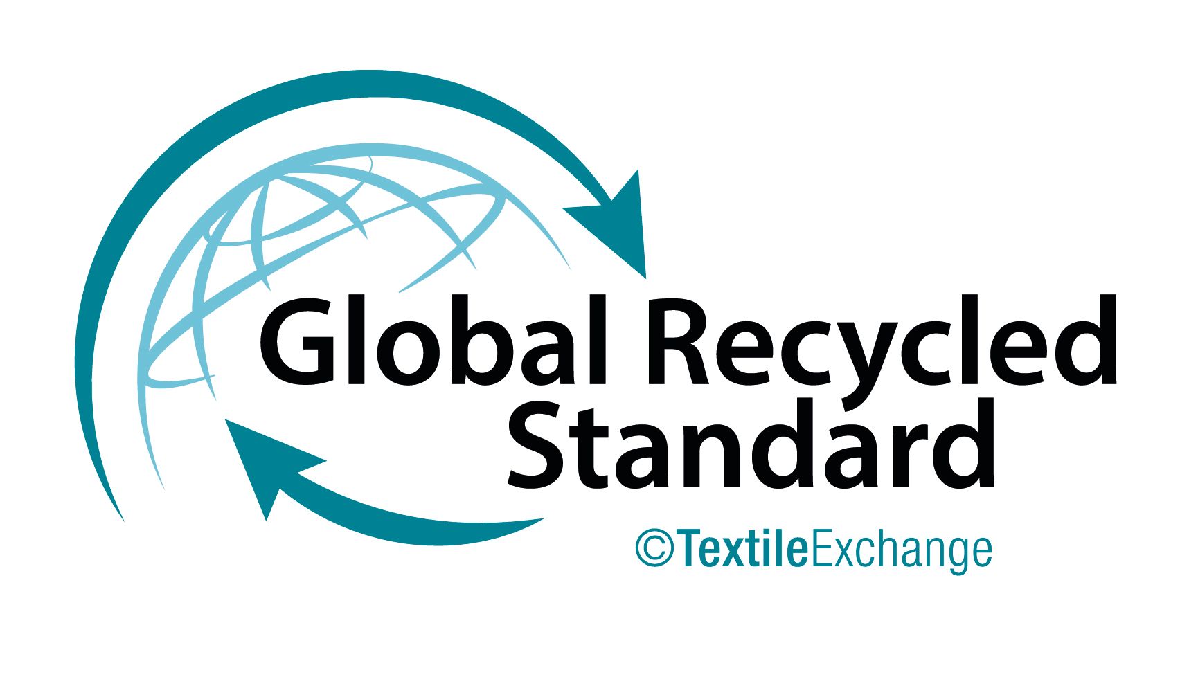 The global recycled standard logo has a globe and two arrows.