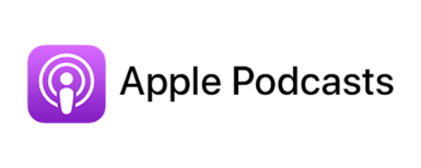 A purple apple podcasts logo on a white background.