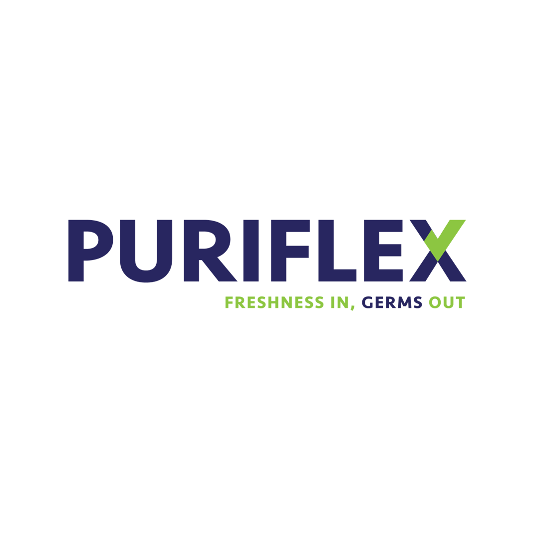 The logo for puriflex freshness in , germs out.