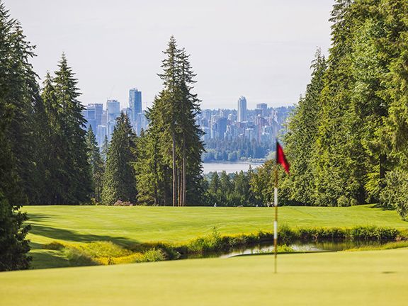 Capilano Golf Club offers a view of Vancouver from one of its holes