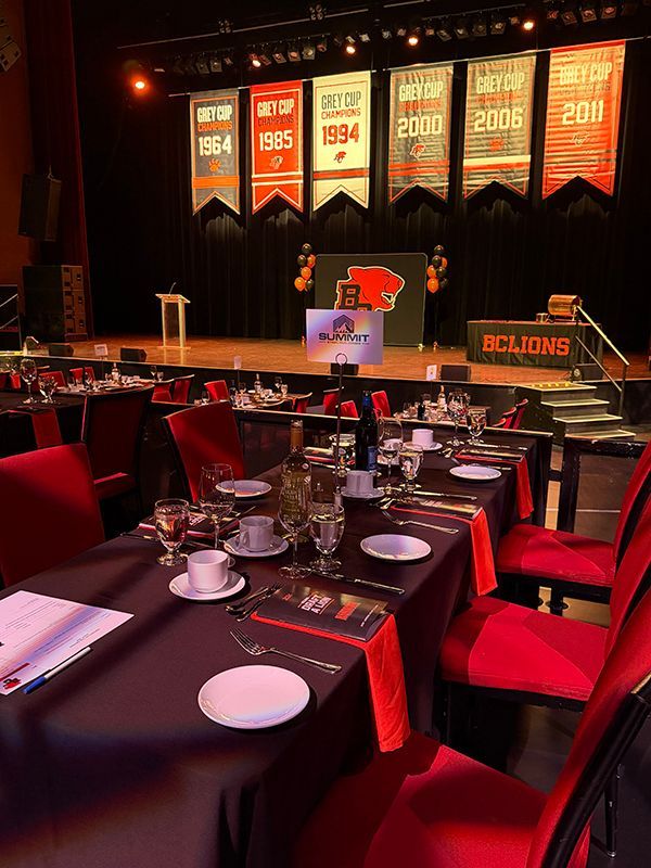 Stage setup for BC Lions draft at Great Canadian Casino in Vancouver.