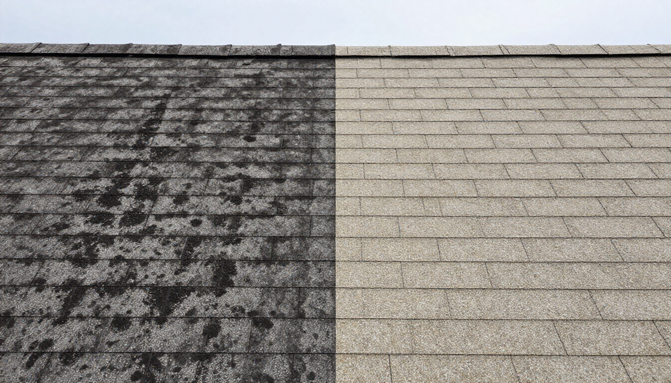 Roof cleaning before and after