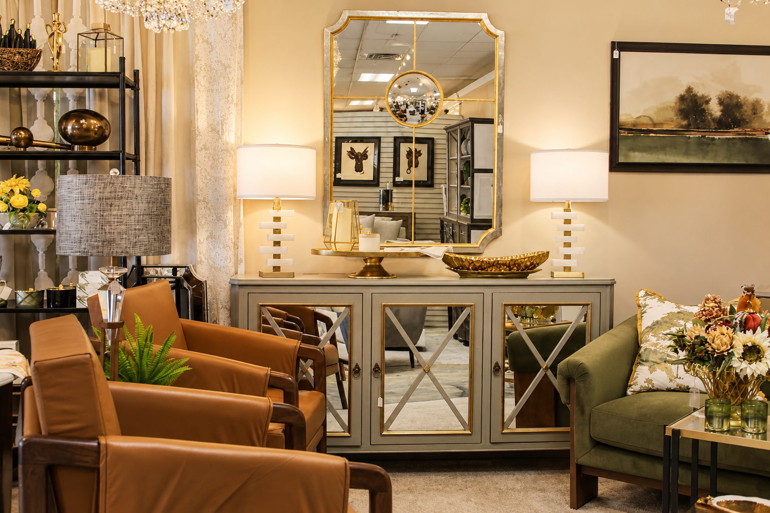 Cozy living room with gray sectional sofa, round coffee table, and electric fireplace