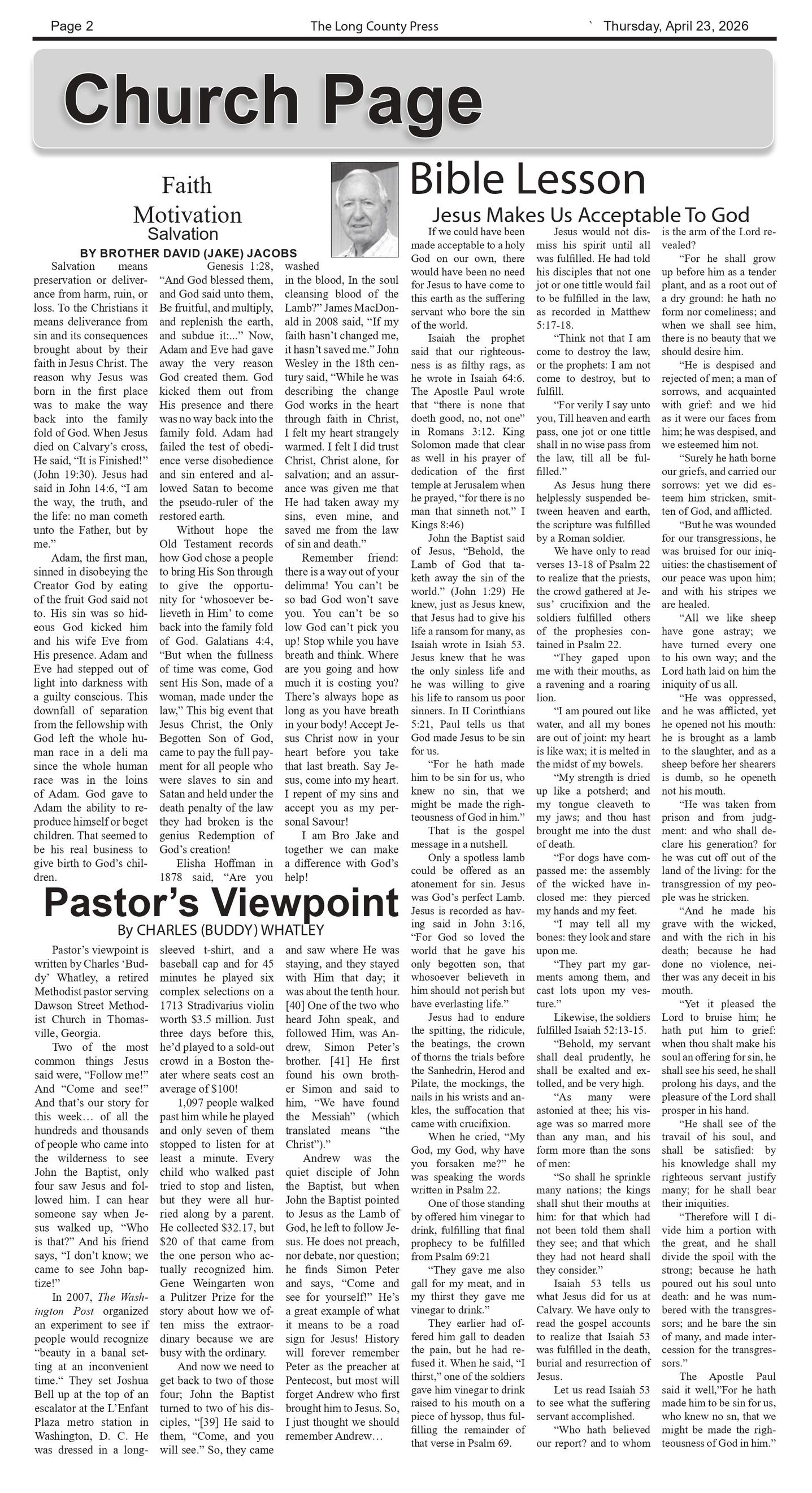 The front page of the long county press newspaper