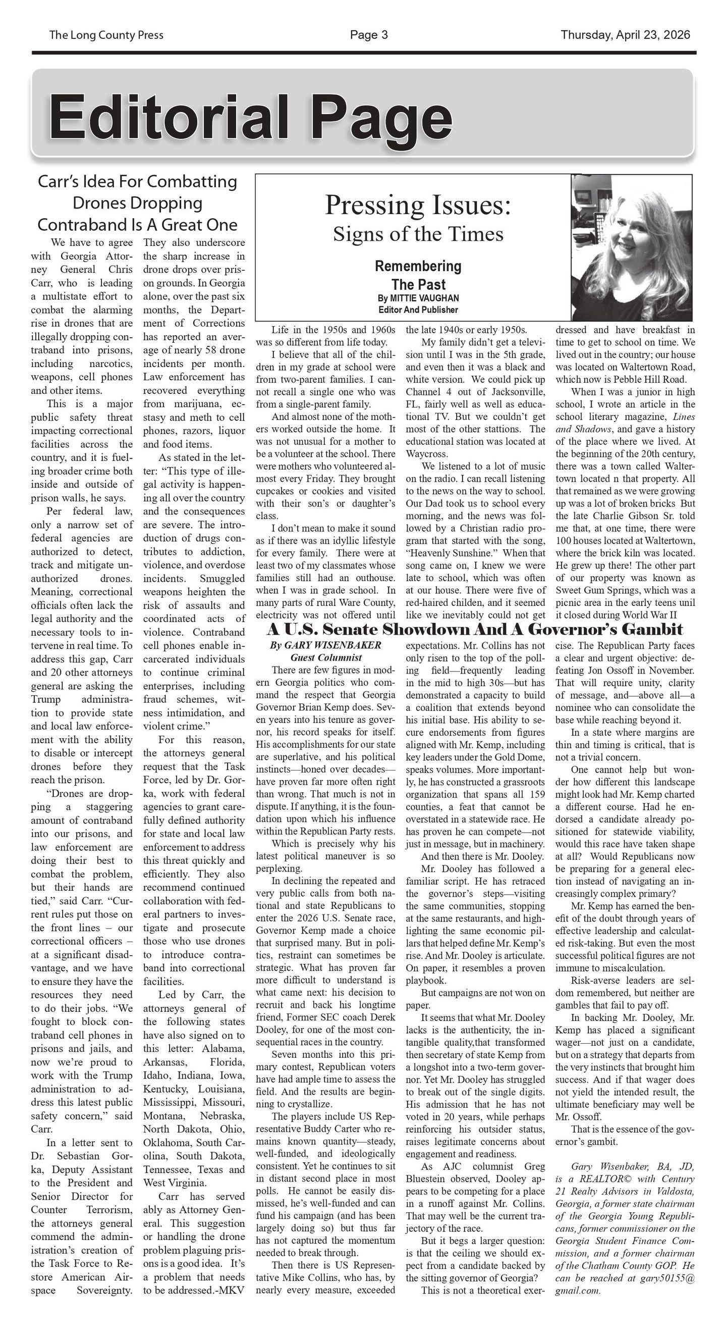 The front page of the long county press newspaper