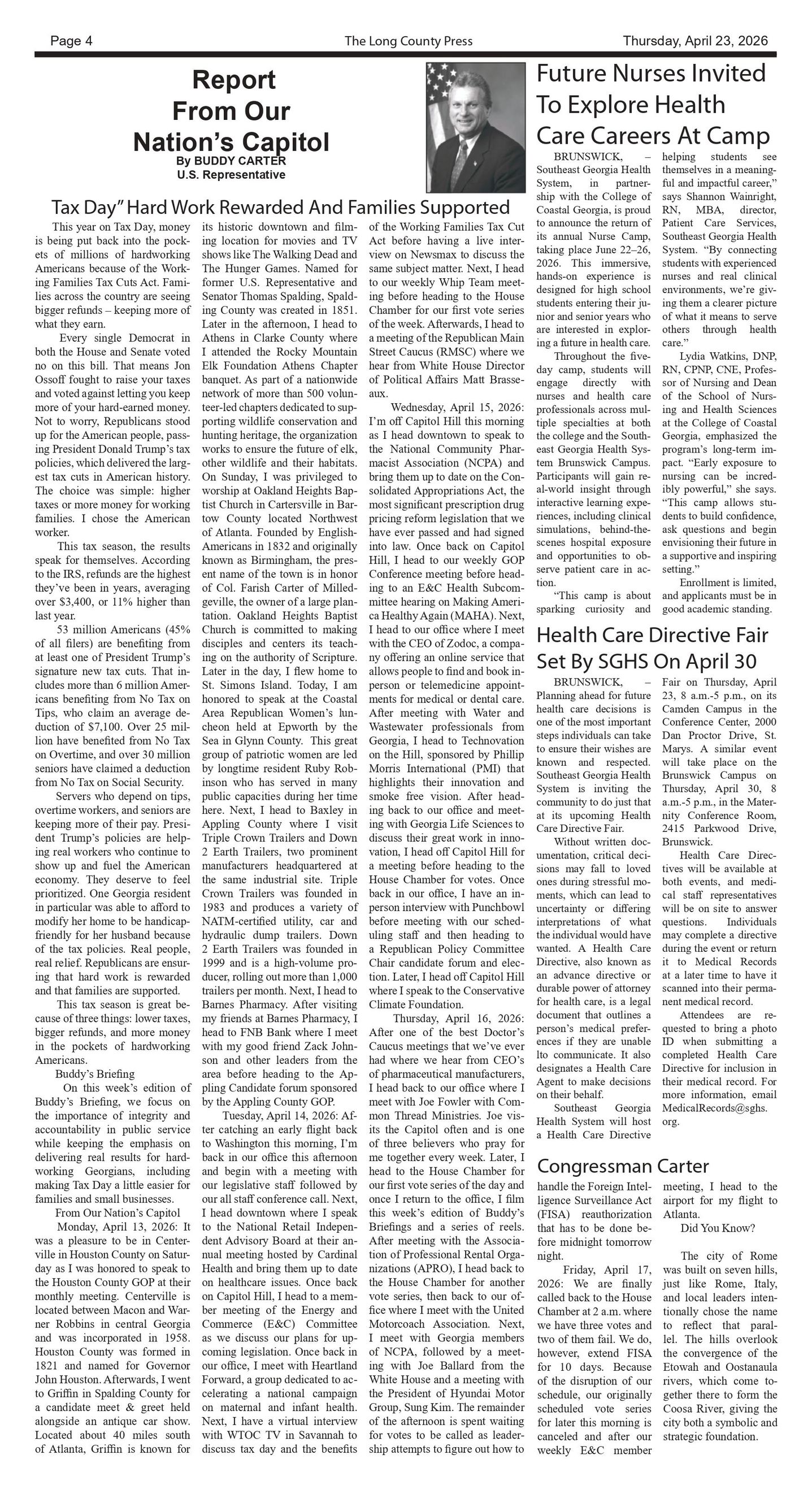 The front page of the long county press newspaper