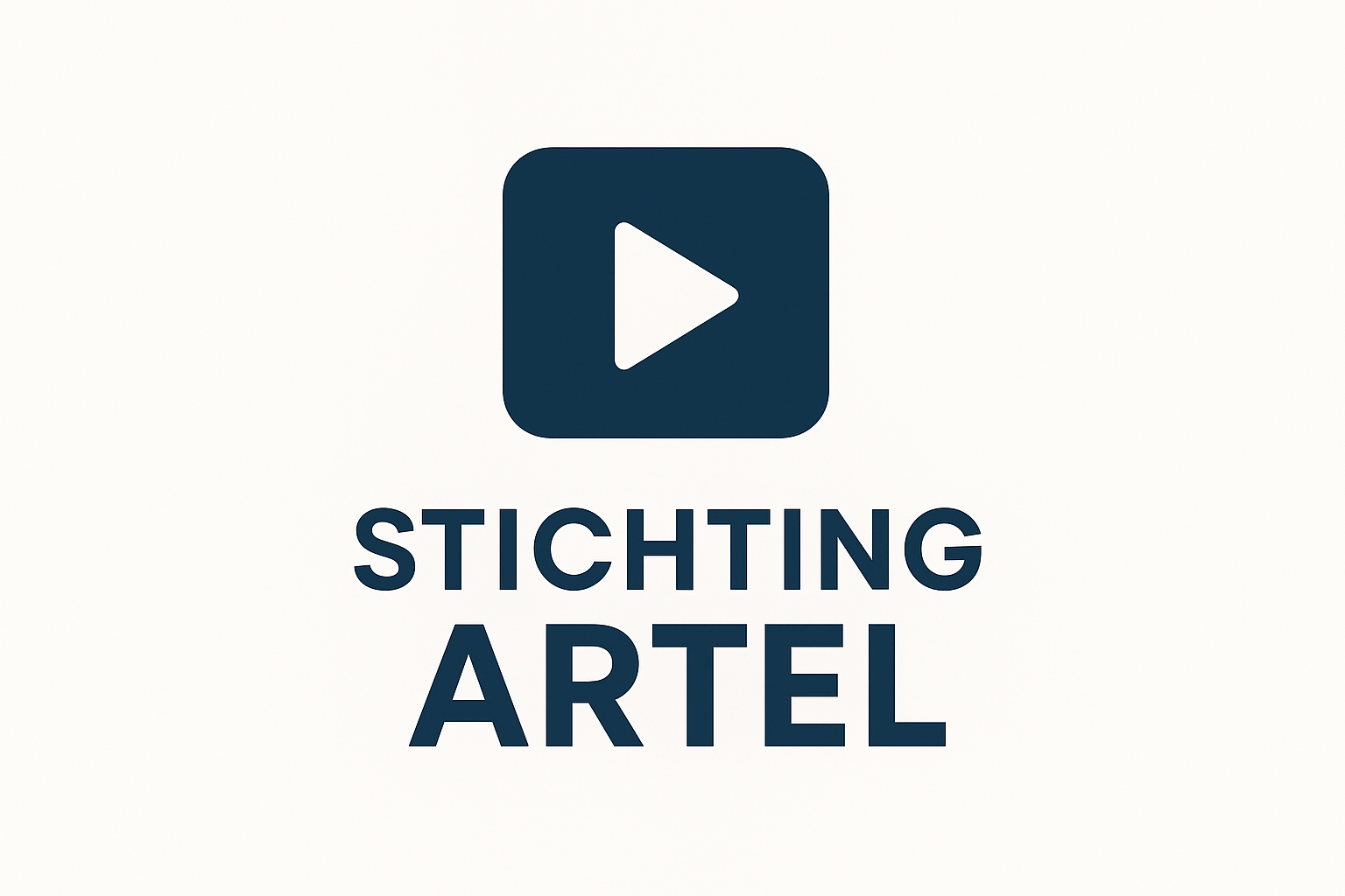 Het logo van Stichting Artel met een donkerblauw speelpictogram en tekst op een witte achtergrond.