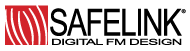 The safelink digital fm design logo is red and black.