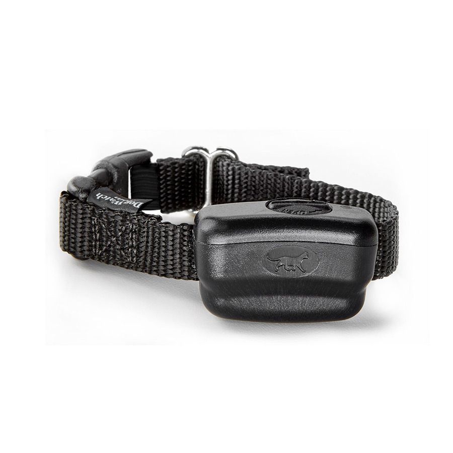A black collar with a small device attached to it