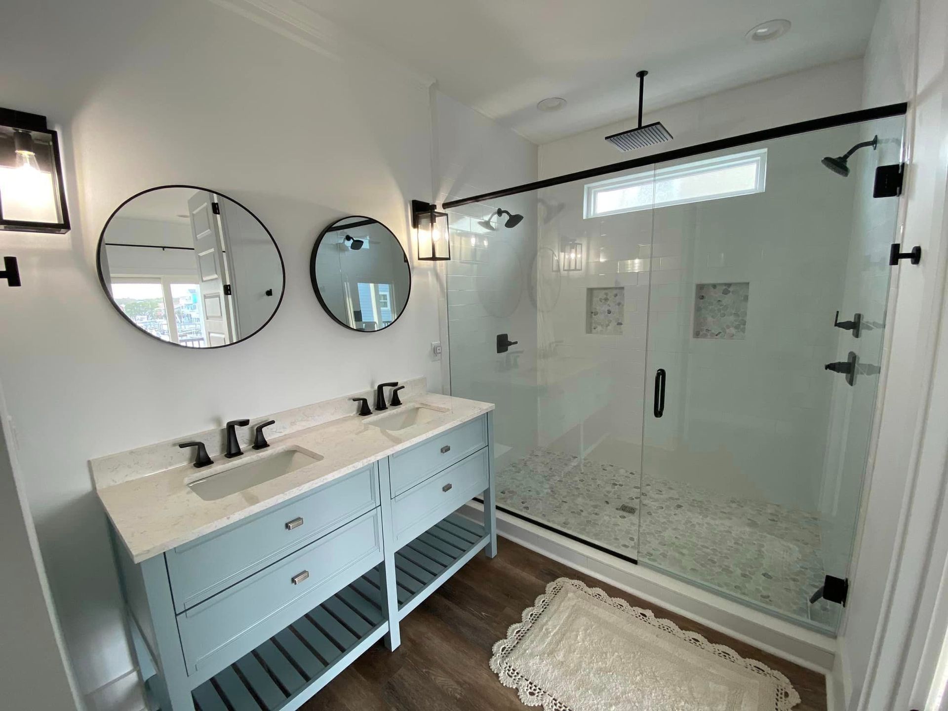 Modern Bathroom With Glass Shower And Vanity
