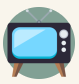 A cartoon illustration of a television on wooden legs.