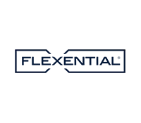 The logo for flexential is a black and white logo on a white background.