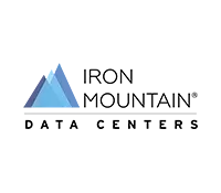 The logo for iron mountain data centers is a blue mountain.