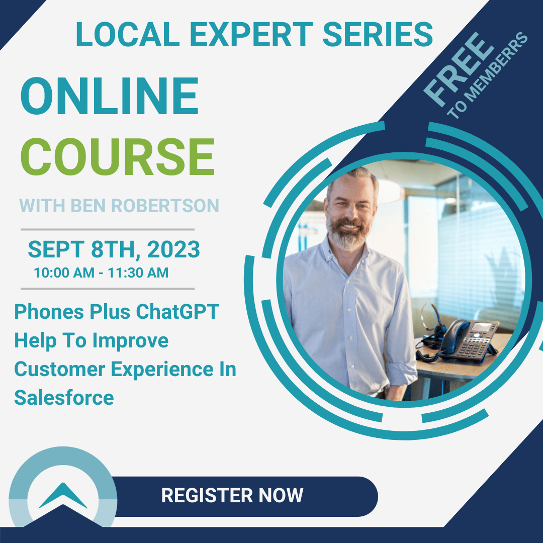 Online course image for webinar on using phones and ChatGPT to improve customer experience in Salesforce