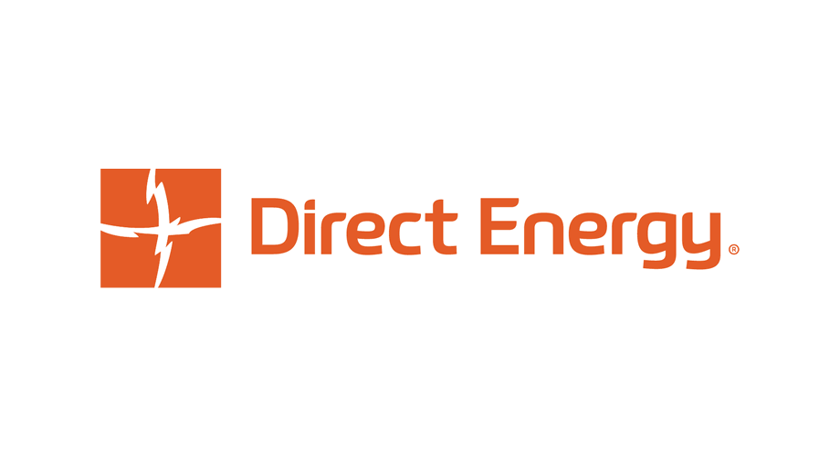 The logo for direct energy is orange and has a lightning bolt in it.