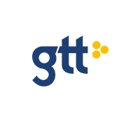 The gtt logo is blue and yellow on a white background.