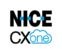 The logo for nice cxone is black and blue with a cloud in the middle.