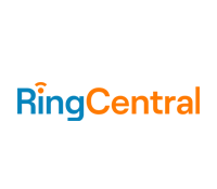 The logo for ringcentral is blue and orange on a white background.