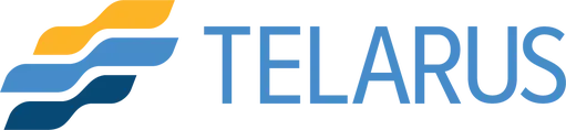 A blue and yellow logo for telarus with a white background.