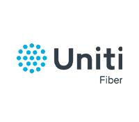 The uniti fiber logo has a blue circle with dots on it.