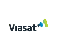 A blue and green logo for a company called viasat.