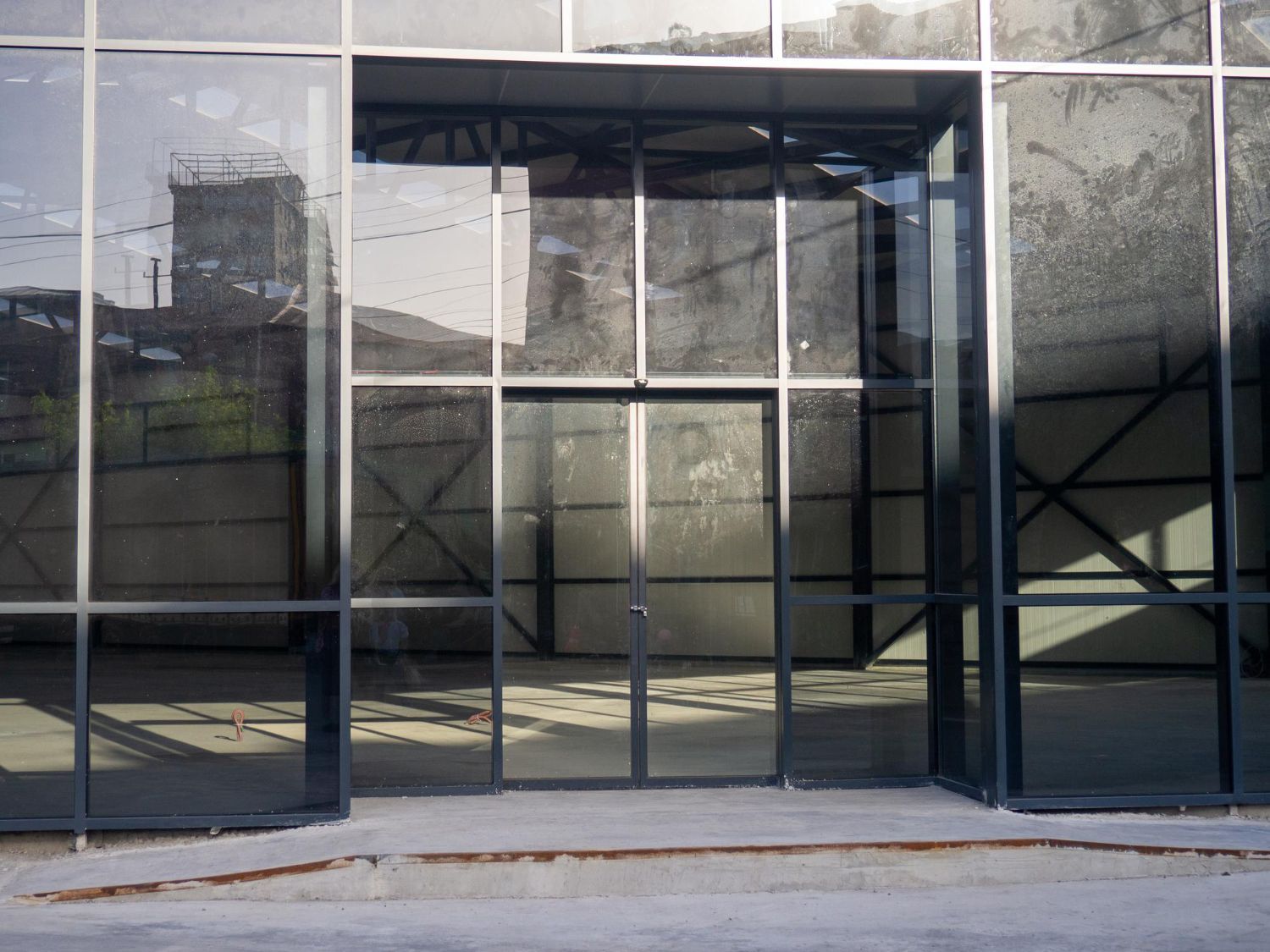 A building with a lot of windows and a door