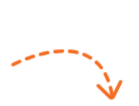 An orange arrow pointing down with dotted lines on a white background.