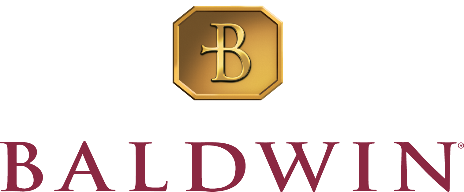 A baldwin logo with a gold letter b on a white background.