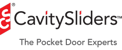 The logo for cavity sliders is the pocket door experts.