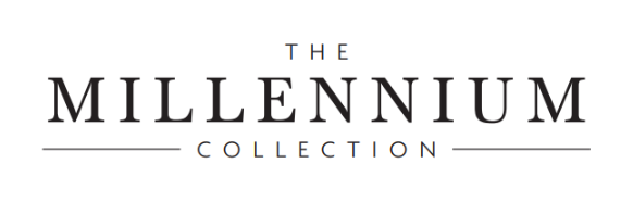 The logo for the millennium collection is black and white.