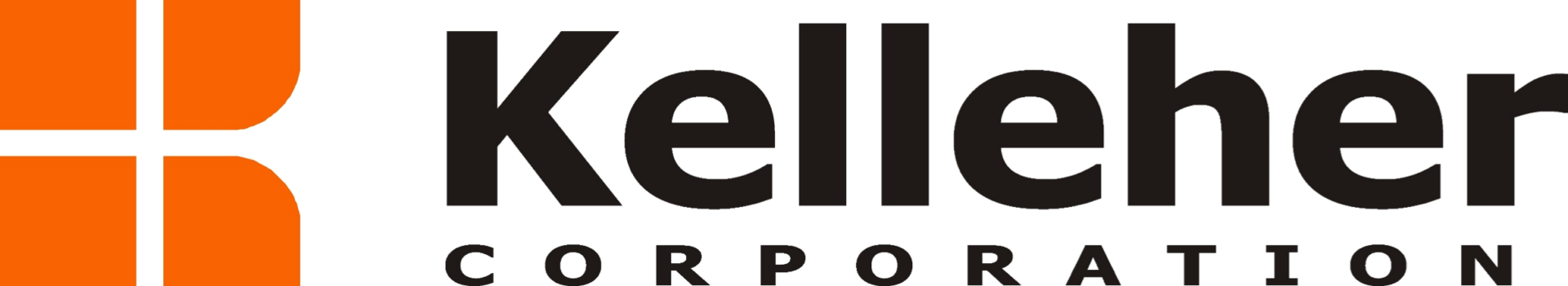 A white and orange logo for kelleher corporation