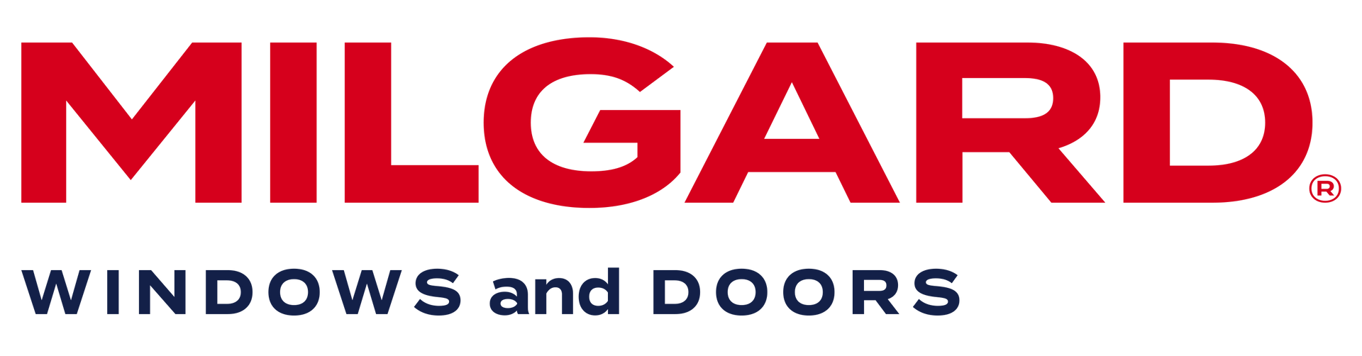 The logo for milgard windows and doors is red and blue.